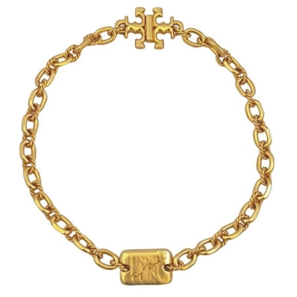 TORY BURCH ROXANNE DOUBLE T LOGO CHUNKY LINKS NECKLACE 18K GOLD - Picture 4 of 7